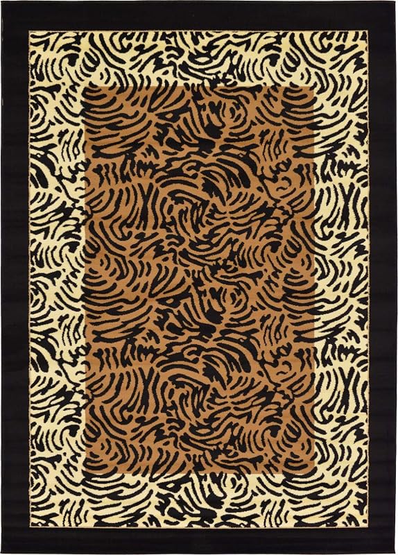 Alfombra área diseño tigre 7x10ft marrón claro/negro