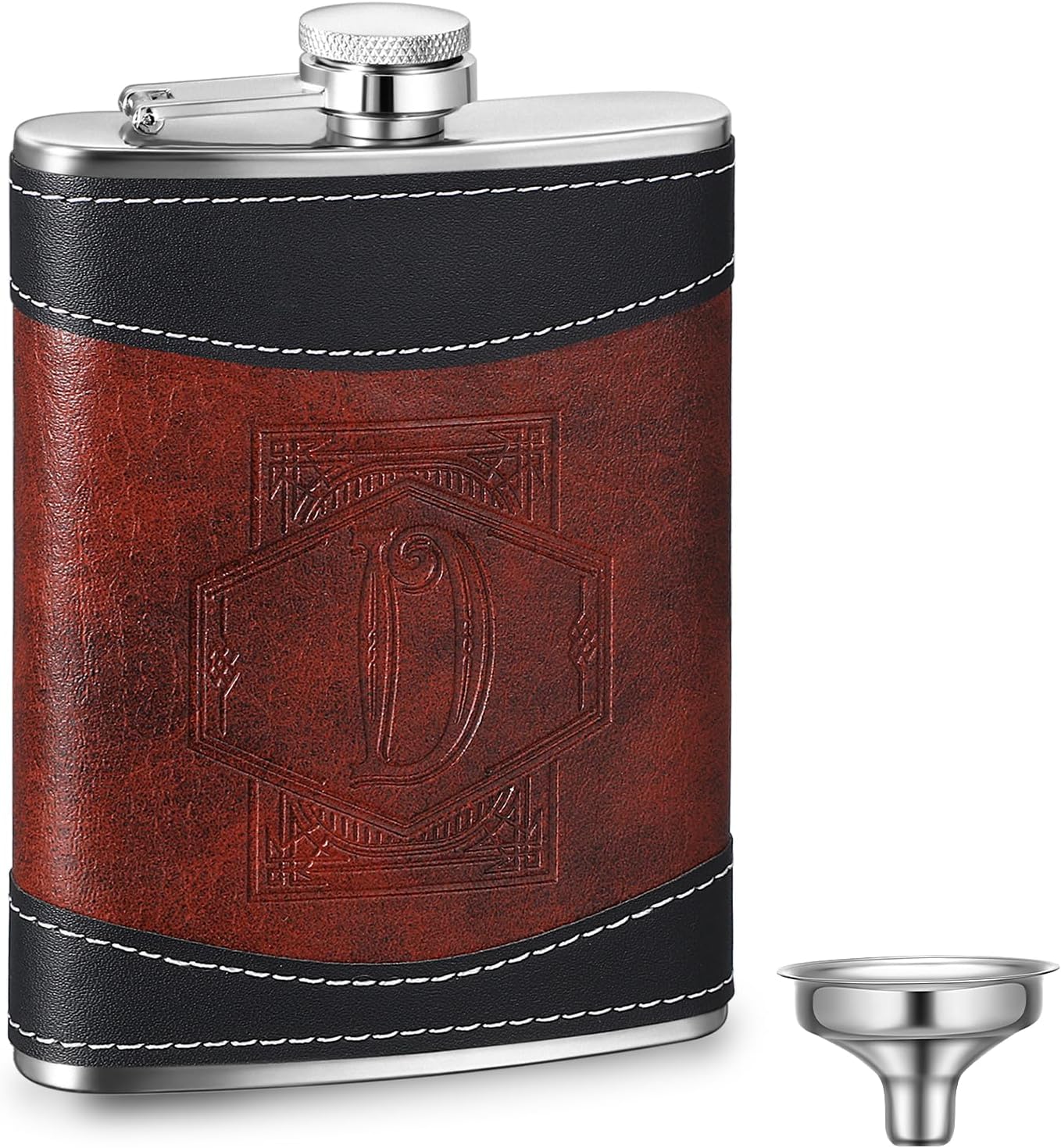 Petaca acero inox monograma 8oz regalo cuero para papá y abuelo