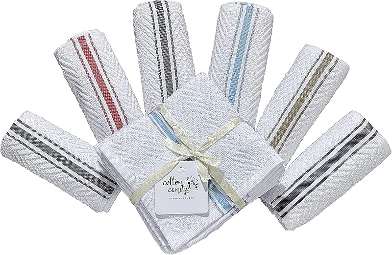 Set 6 toallas cocina rizo 12x12pulg absorbentes con lazo