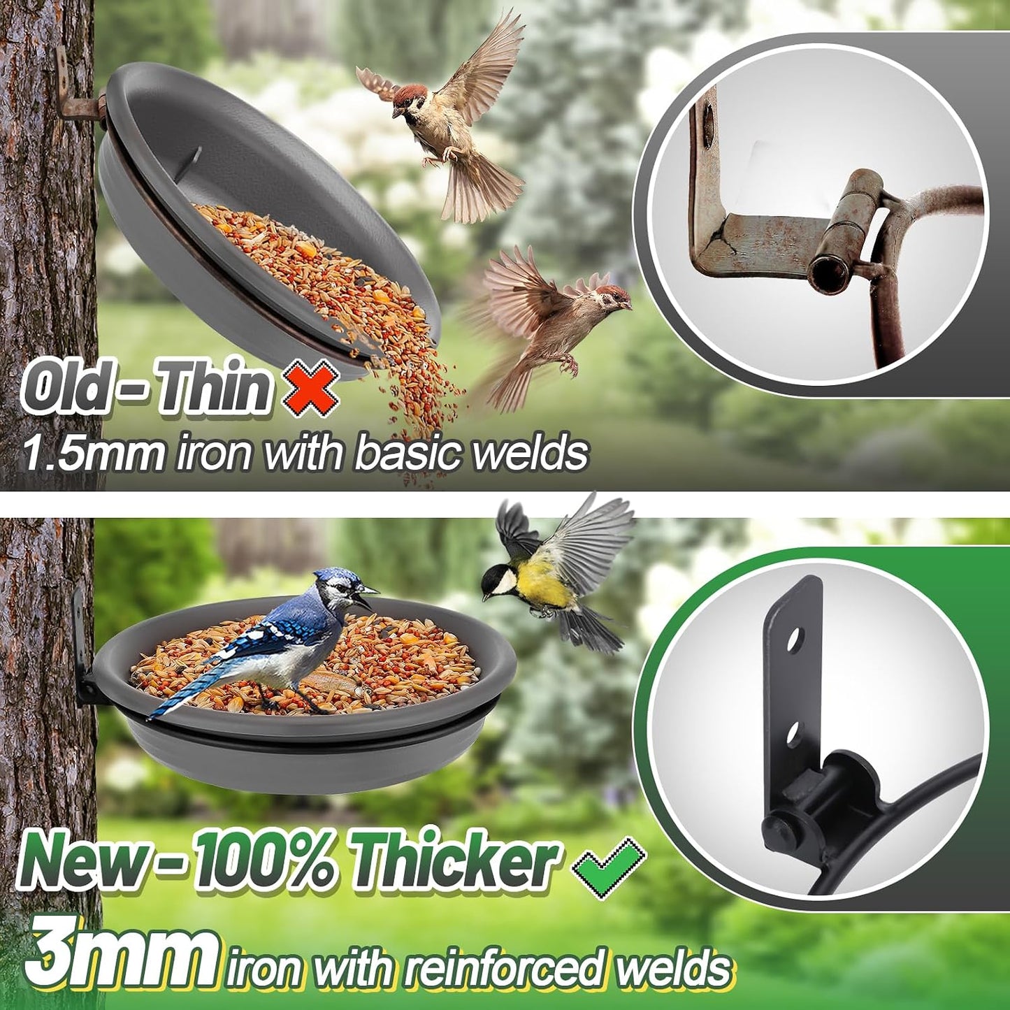 Bandeja comederos pájaros exterior anillo hierro gris 8.3"