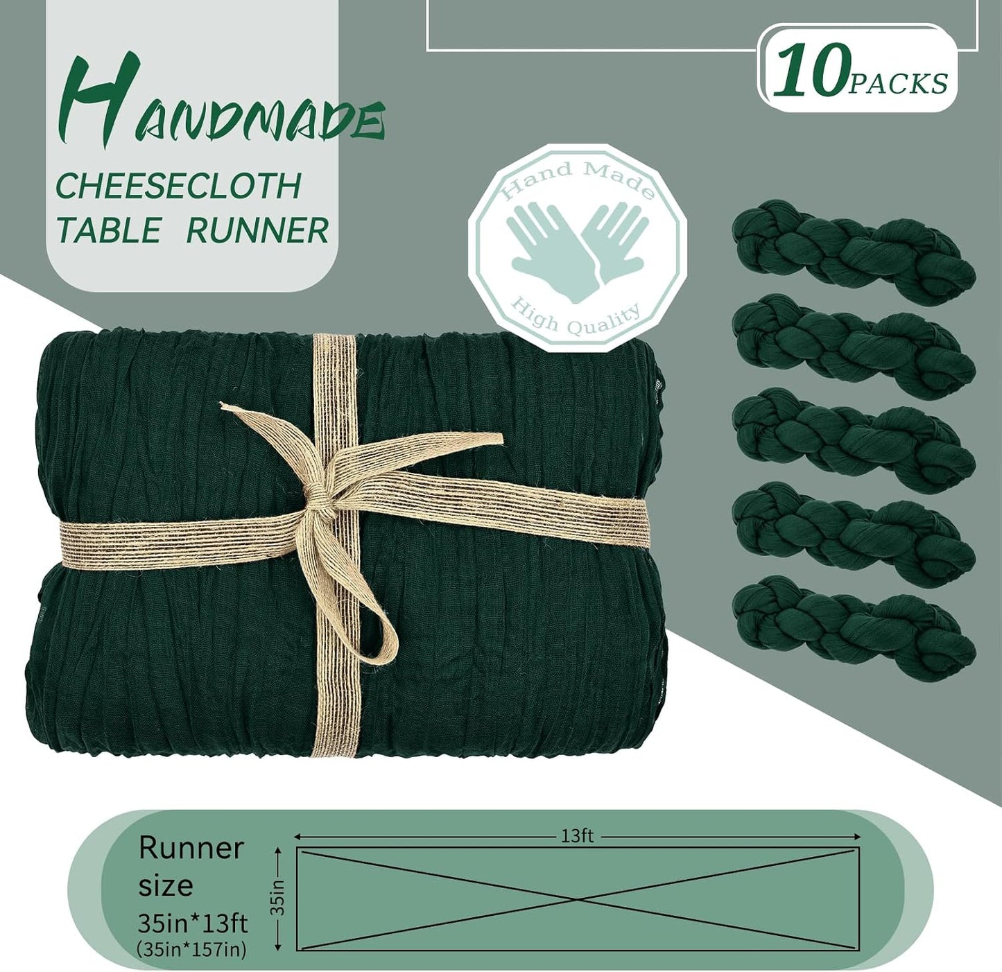 10 Camino Mesa Gasas Verdes 10x35pulg Boho Boda