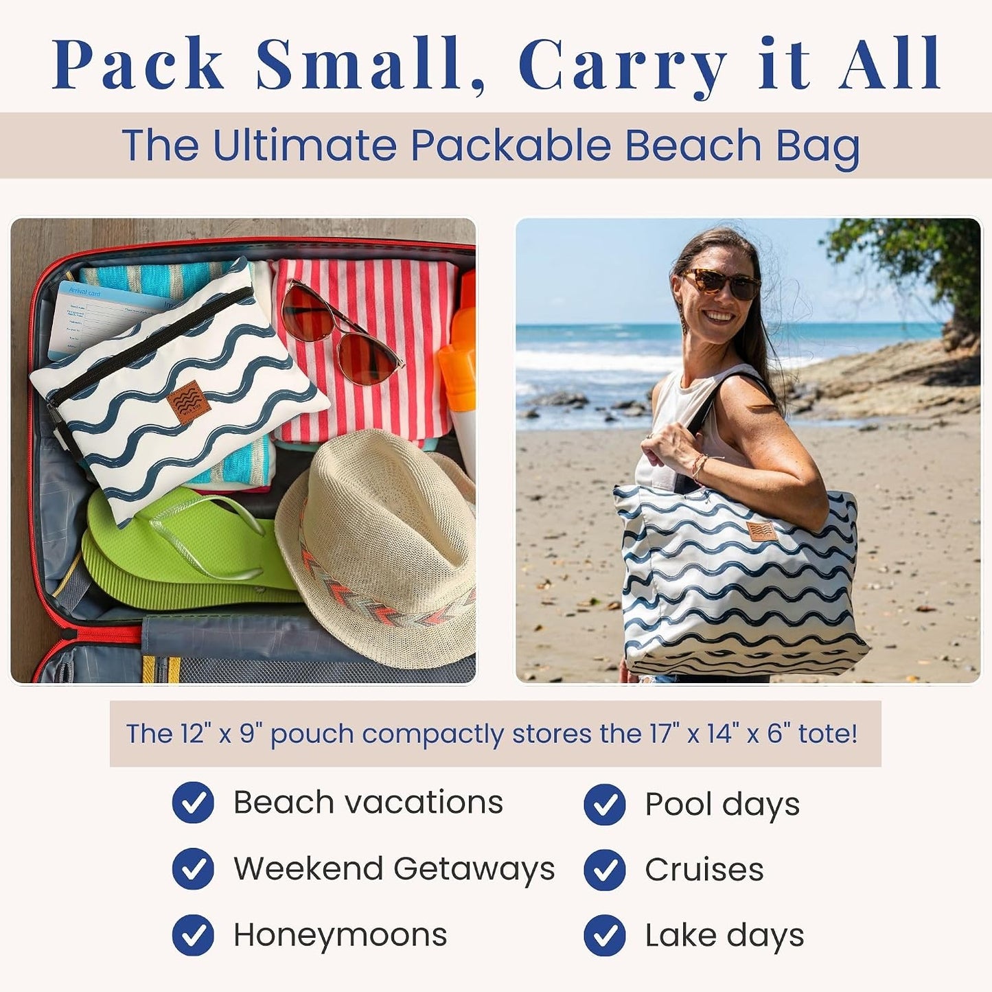 Bolsa playa plegable para mujer piscina crucero