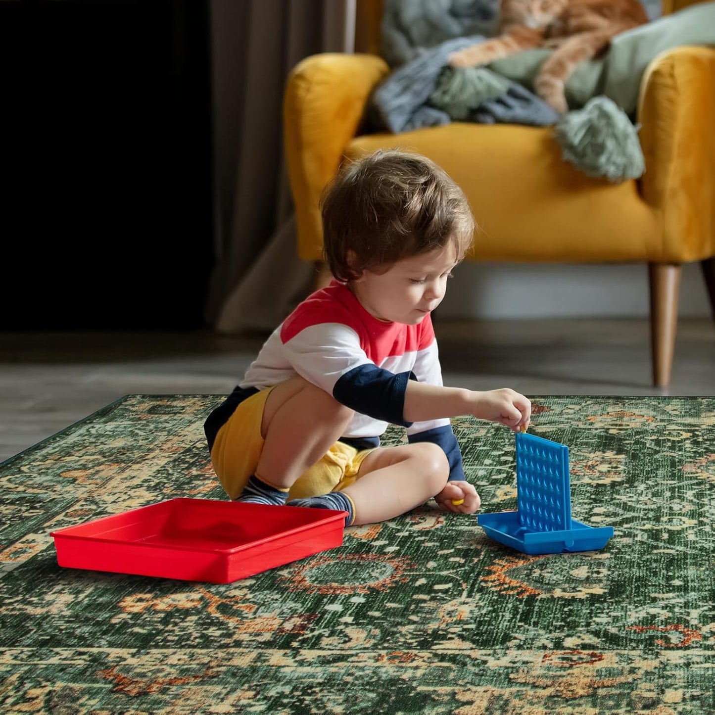 Alfombra vintage lavable 5x7ft para sala dormitorio