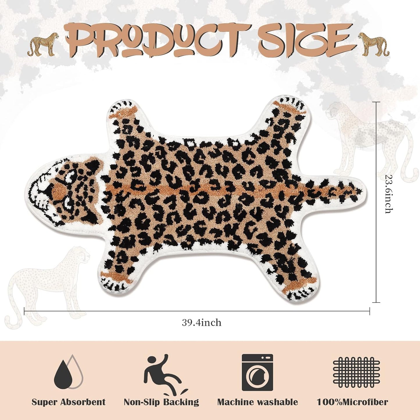 Alfombra baño diseño leopardo antiderrap 39.5x23.6"