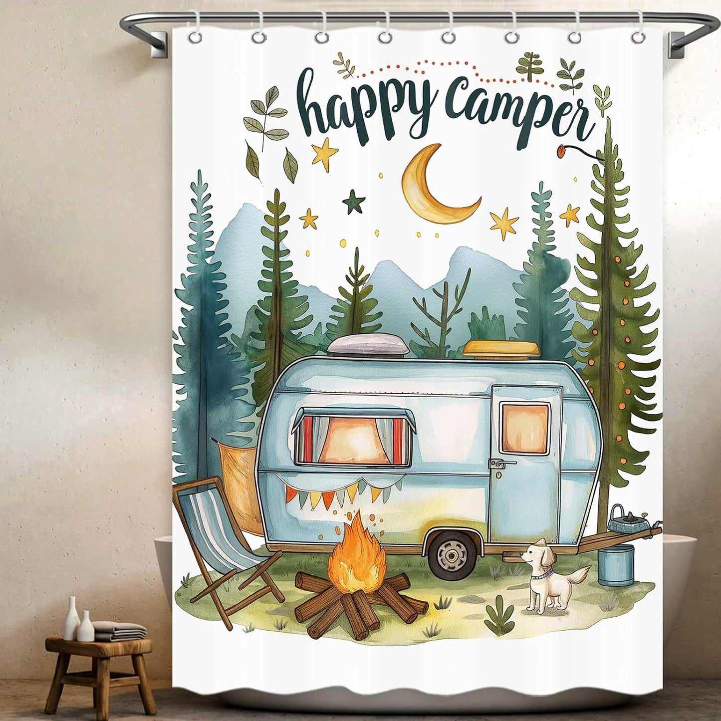 Cortina ducha caravana 47x64pulg con ganchos