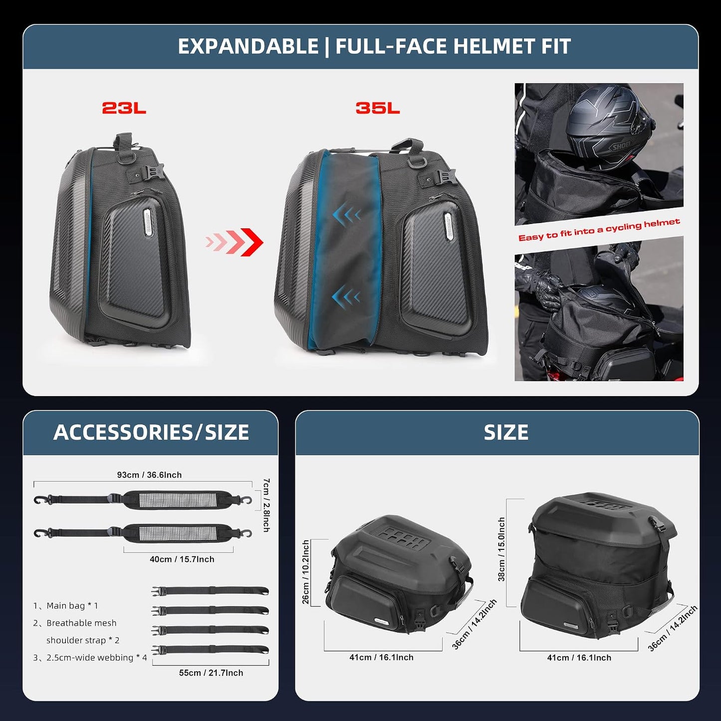 Bolsa trasera motocicleta Rhinowalk 23-35l impermeable