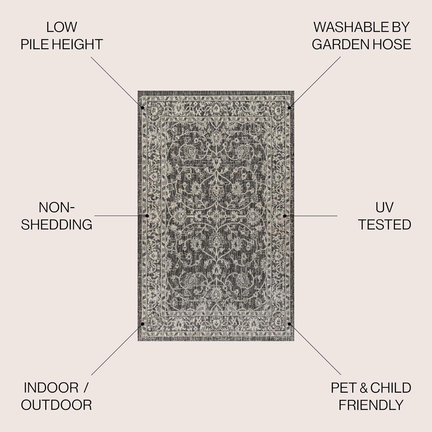 Alfombra Palazzo 8x10ft texturizado negro/gris