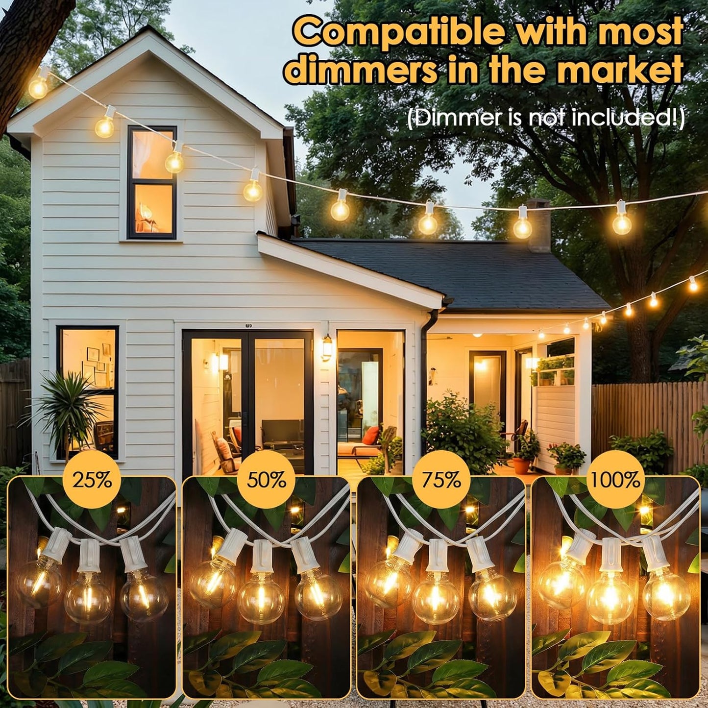 Tira luces LED G40 25ft exteriores enchufable 10 bombillas