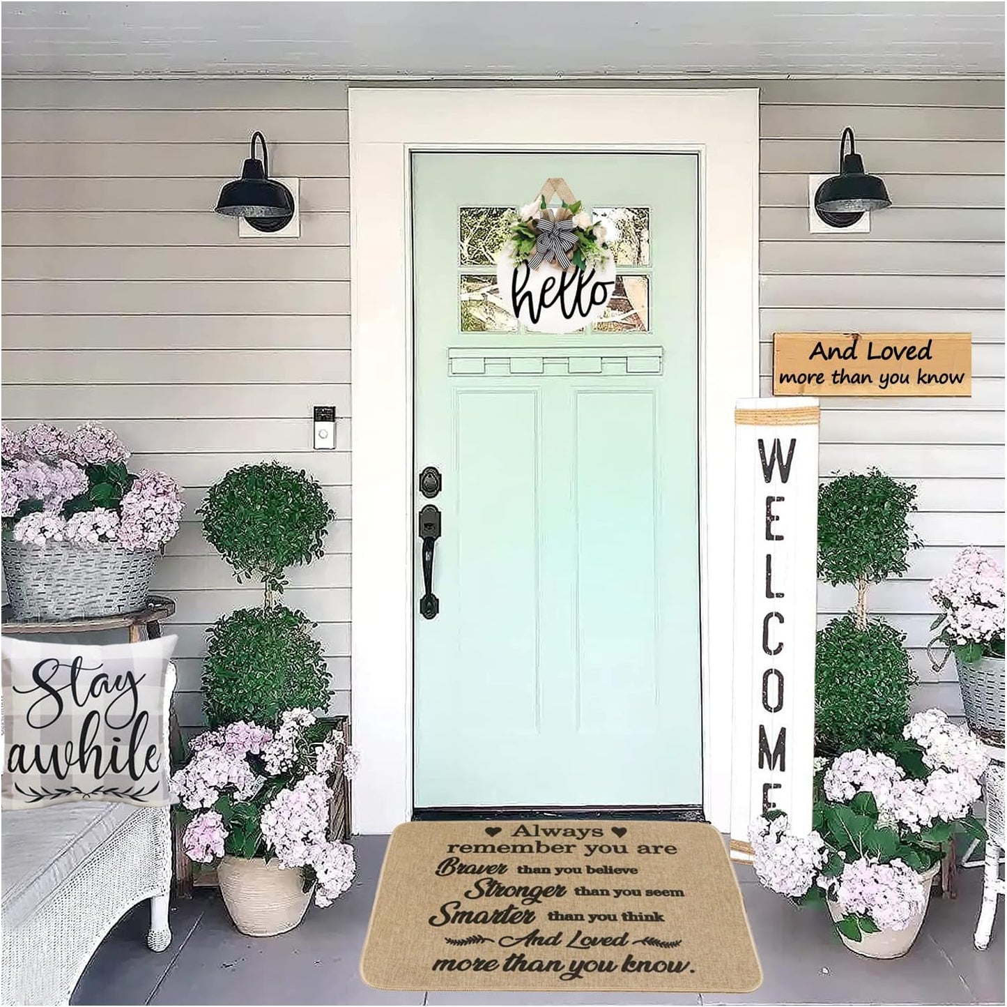 Tapete bienvenida rústico para puerta casa de campo 17x28pulg