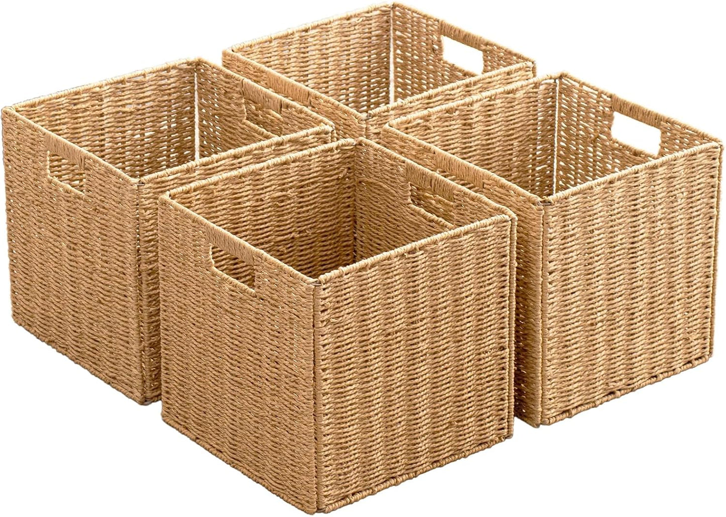 Cestas plegables de cuerda papel para organizar estantes