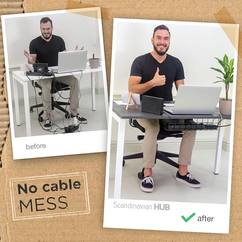 Bandeja cables escritorio soporte alambre set 4x17 negra