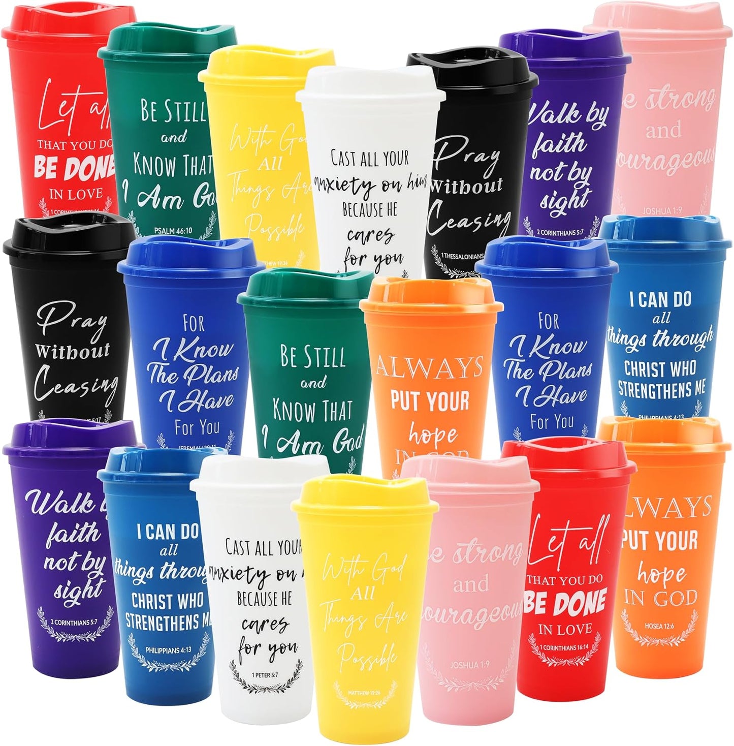 20 Vasos Plástico 16oz Taza Café Reutiliz. con Versículos