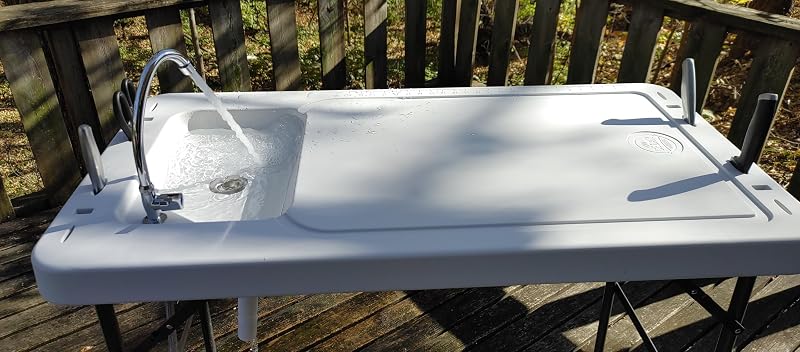 Mesa limpieza peces caza con fregadero patas plegables