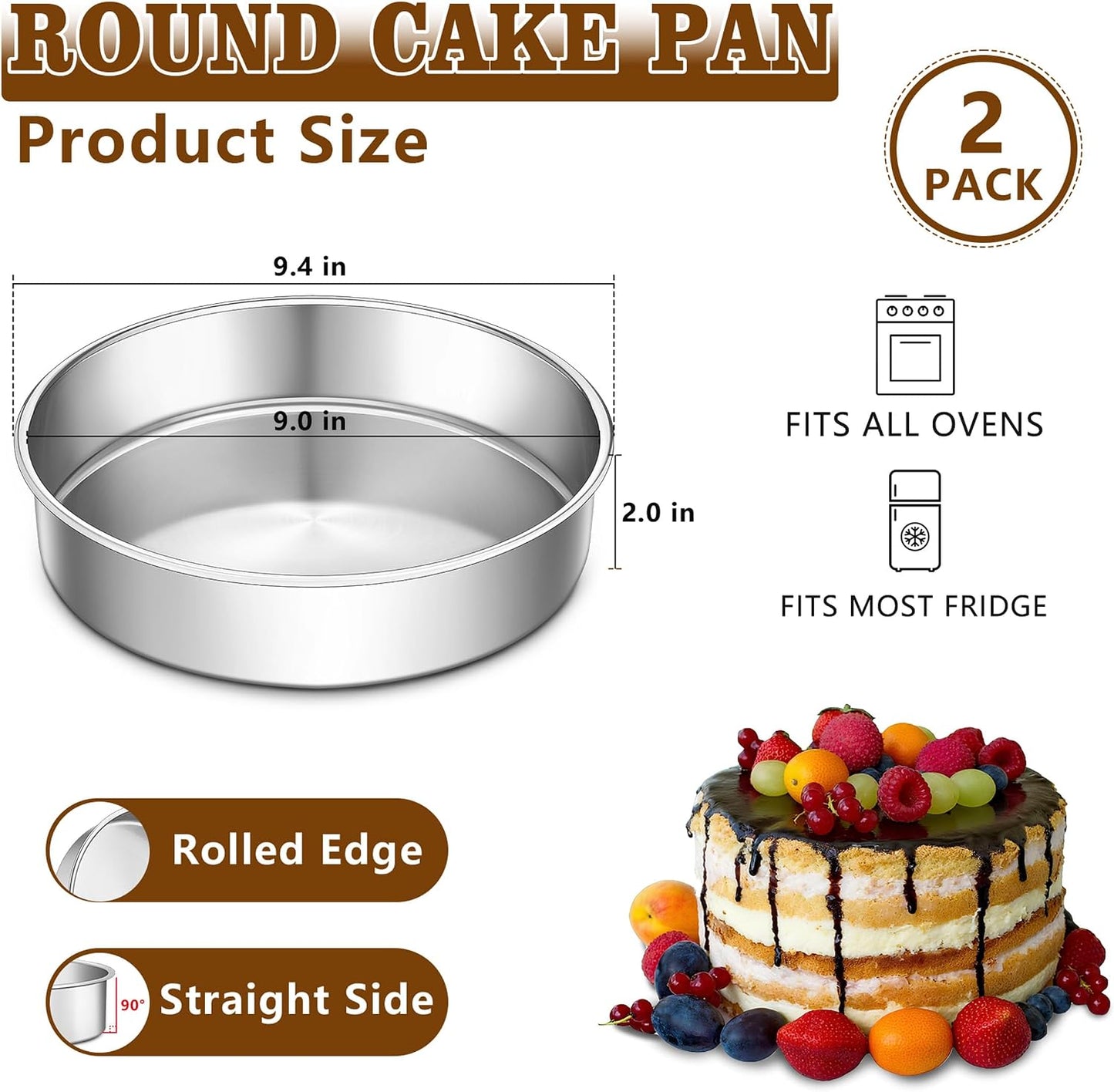 Set 2 Moldes Redondos Acero Inox 9pulg para Pastel Boda