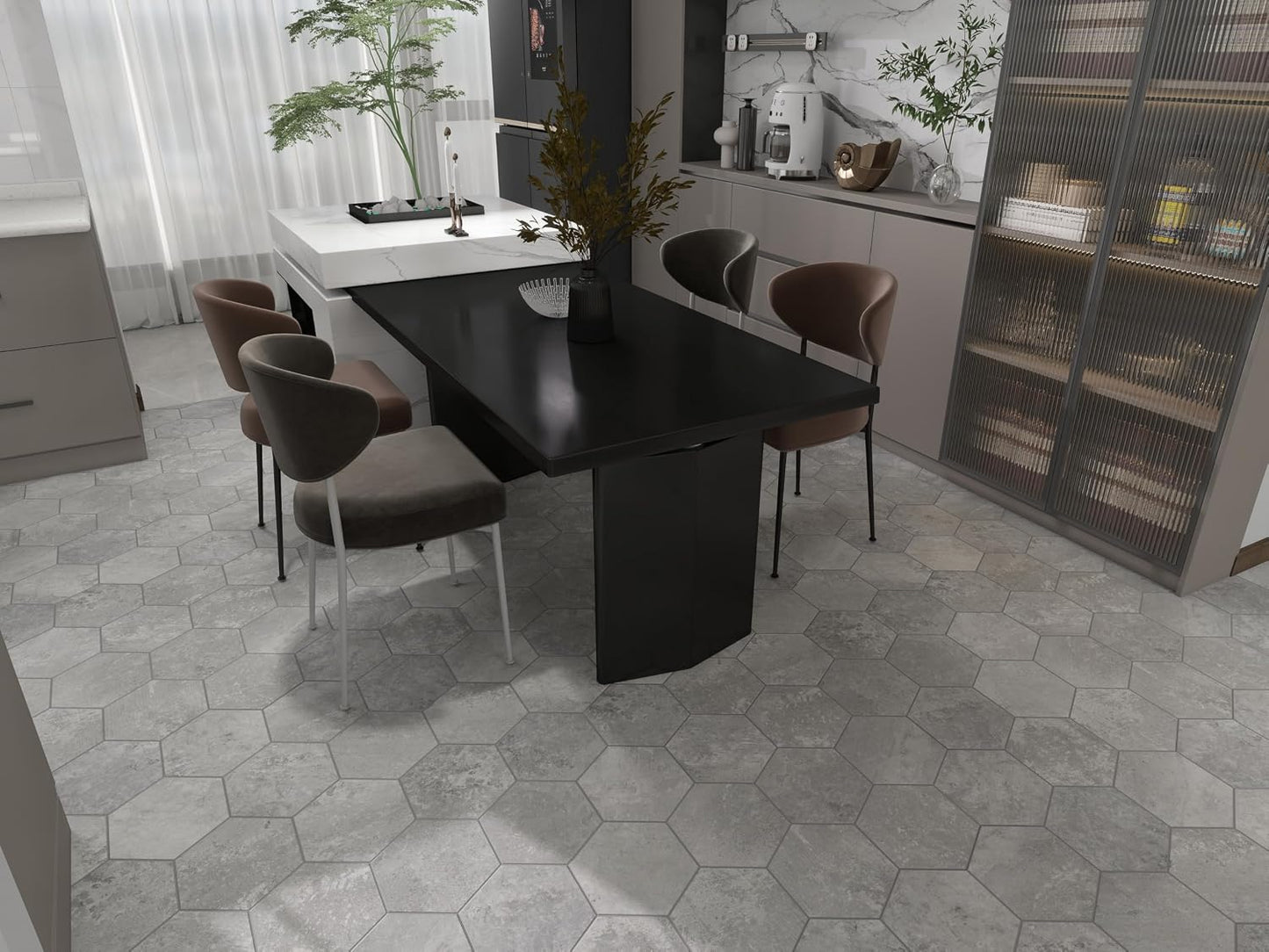 Azulejo hexagonal gris claro autoadhesivo para baño cocina