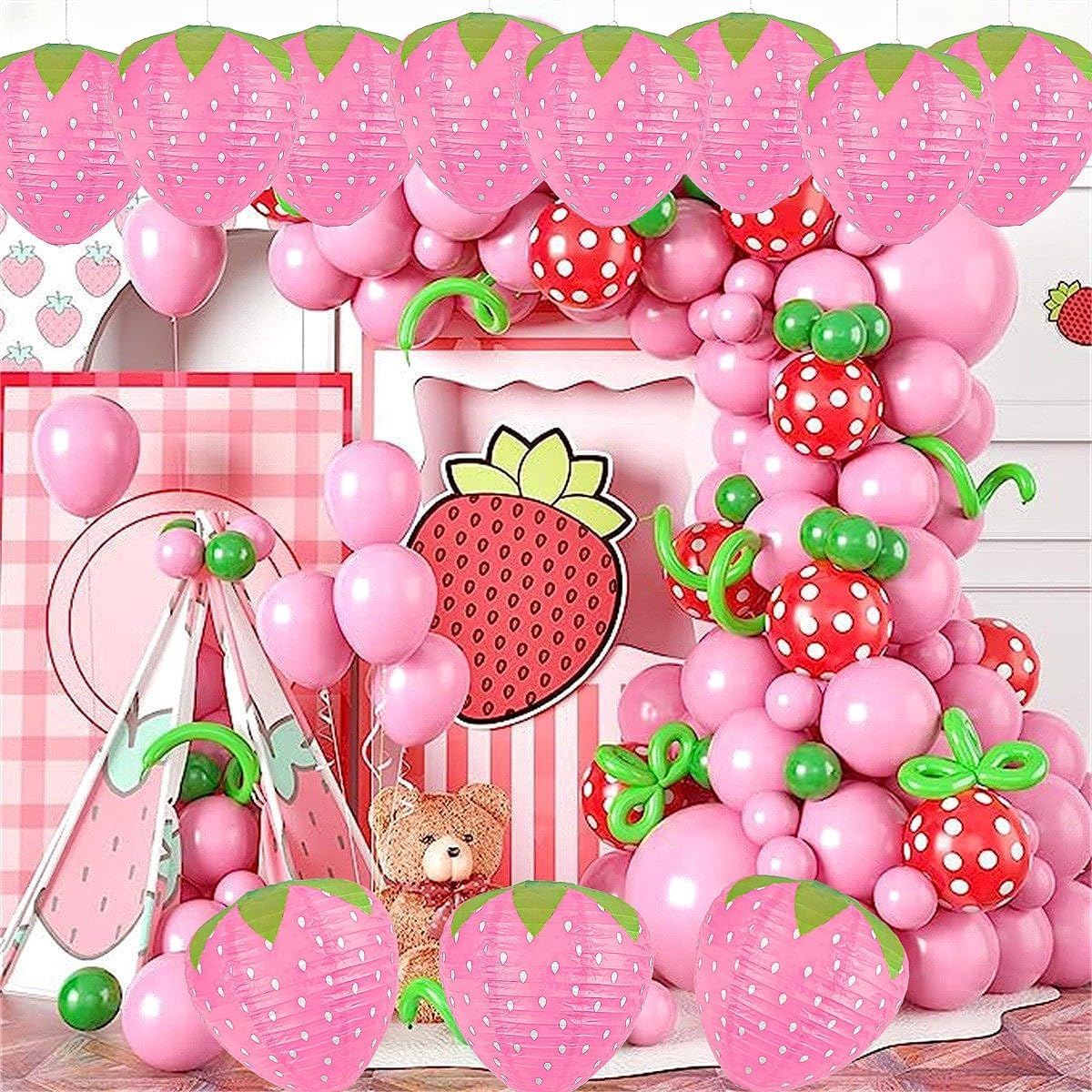 8 Linternas papel fresa colgantes 8pulg color rosa