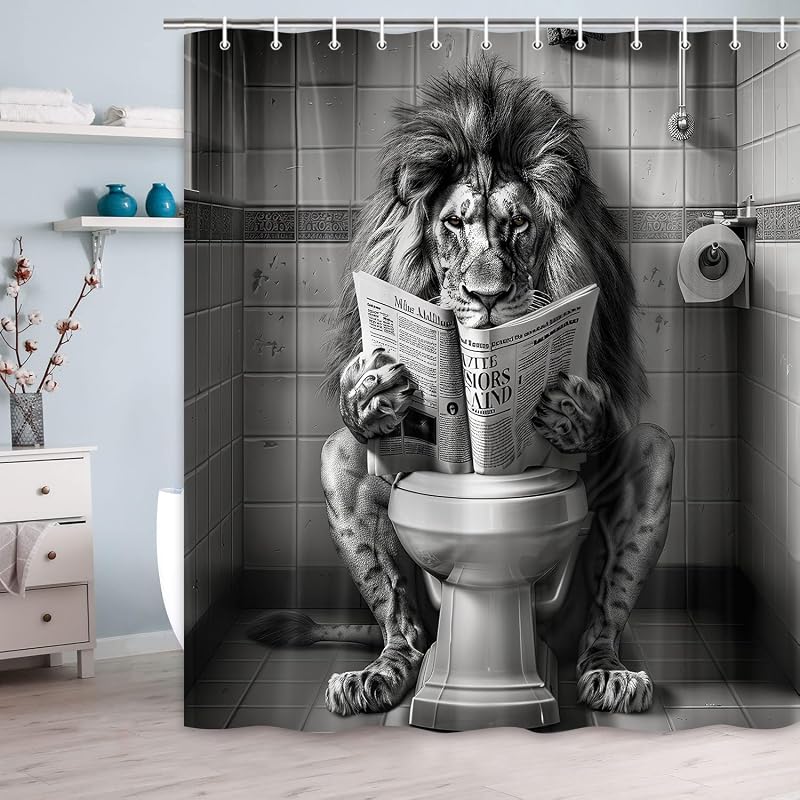 Cortina ducha león salvaje humor gris
