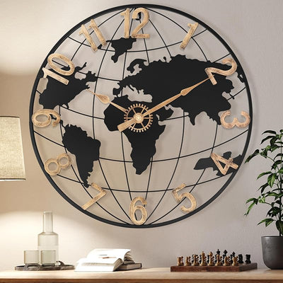 Reloj pared 24pulg metal mapa mundial decorativo moderno