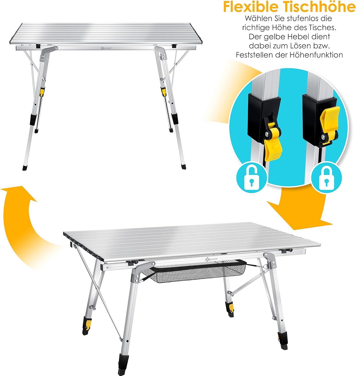 Mesa camping plegable aluminio 35.4x20.9pulg plata
