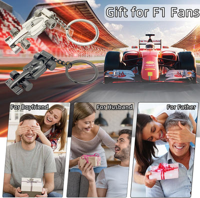 Llavero F1 3D Metal Plata Negro Regalo para Novio Padre Conductor