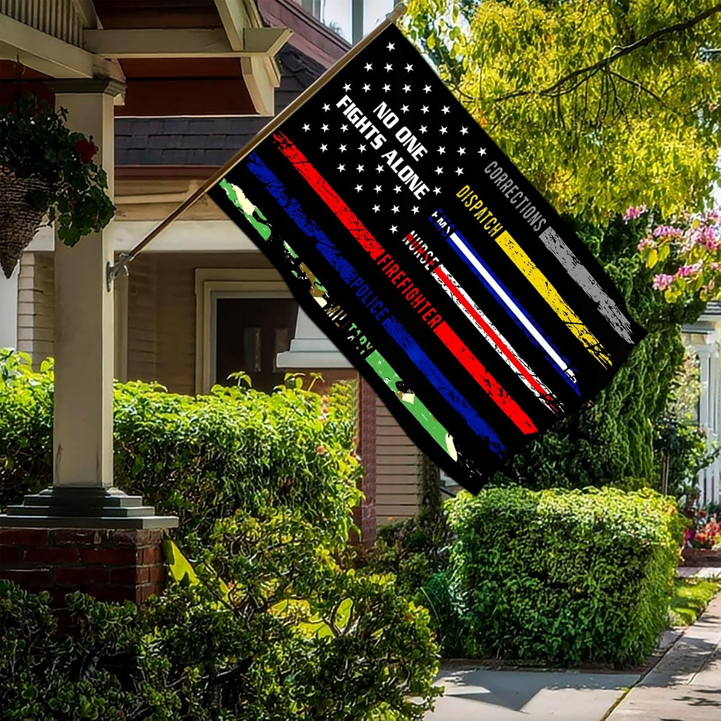 Bandera EE.UU. texto inglés 3x5 para socorristas bomberos