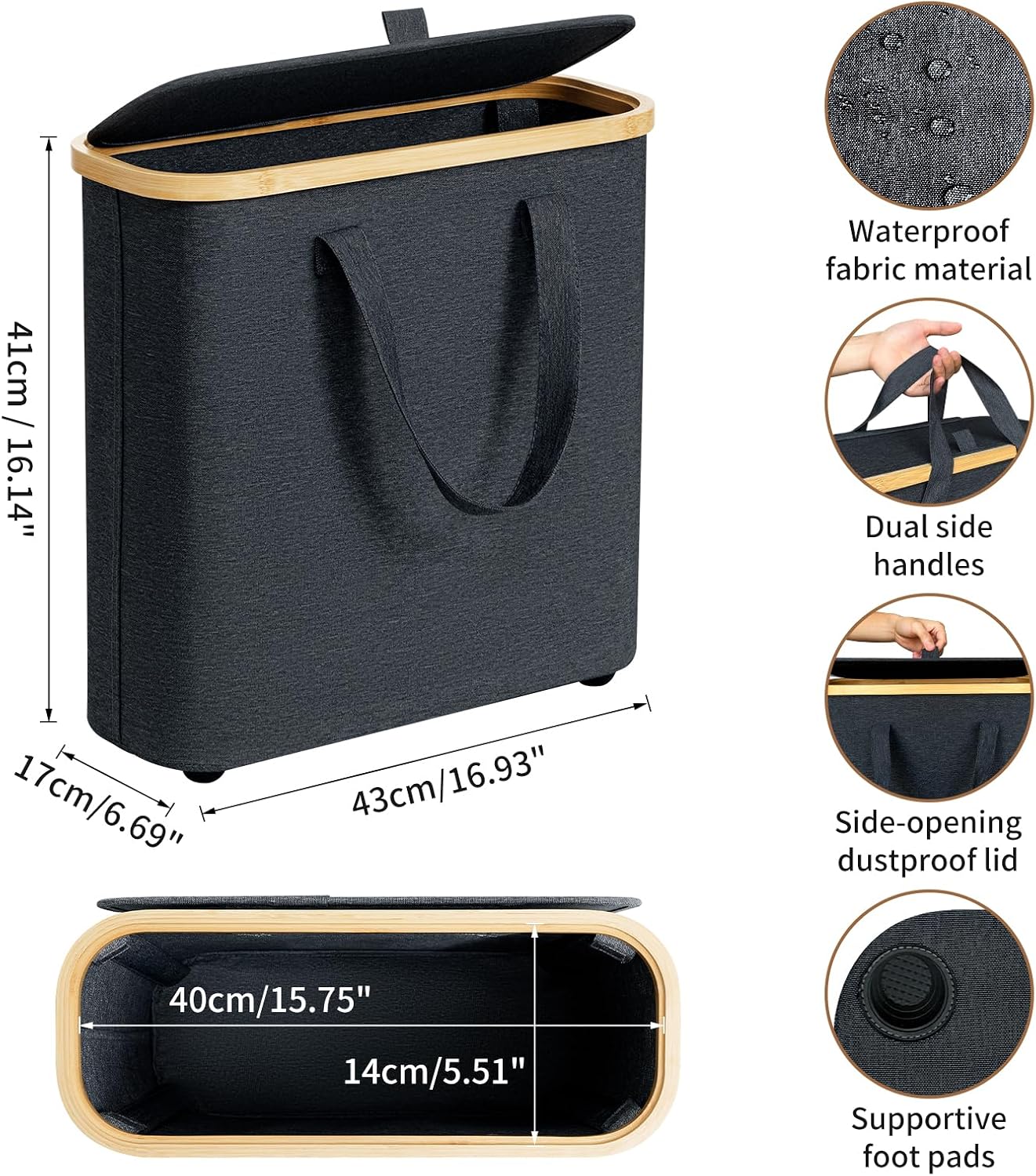 Cesta papel higiénico bambú 30L con tapa asa para 12-16