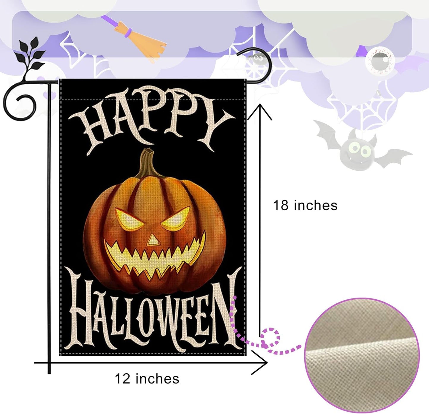 Bandera jardín Halloween Boo gato calabaza 12x18"