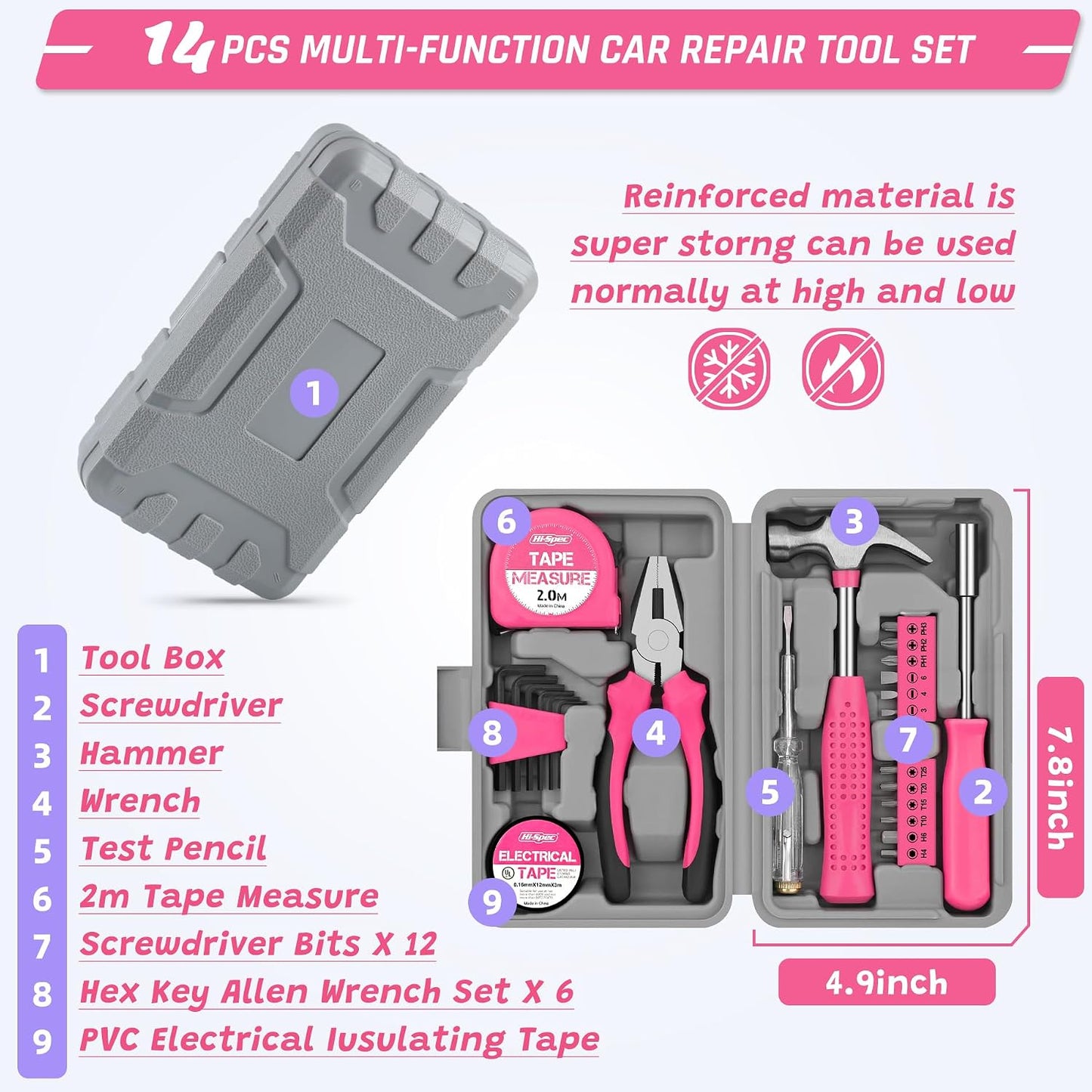 Kit emergencia auto 298 pzas con cables puente