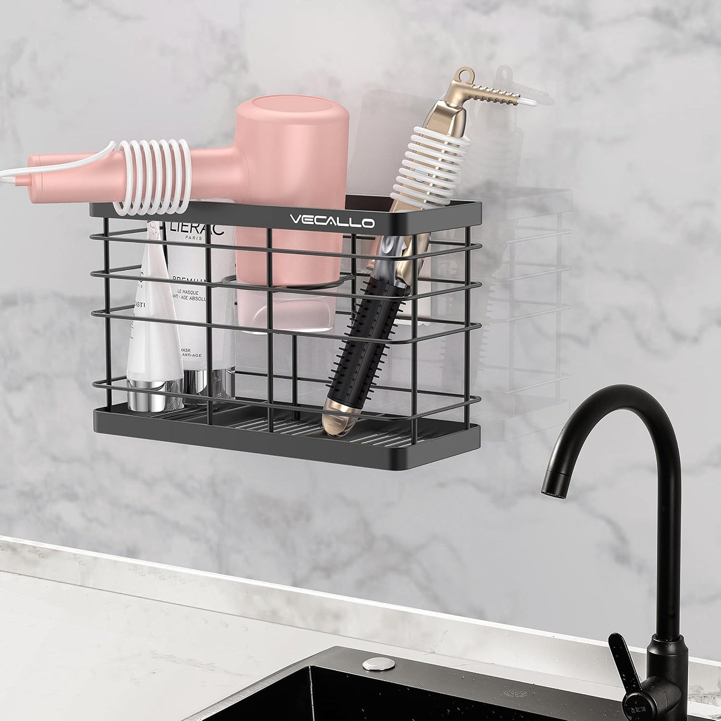 Soporte adhesivo para secador de pelo y rizadores