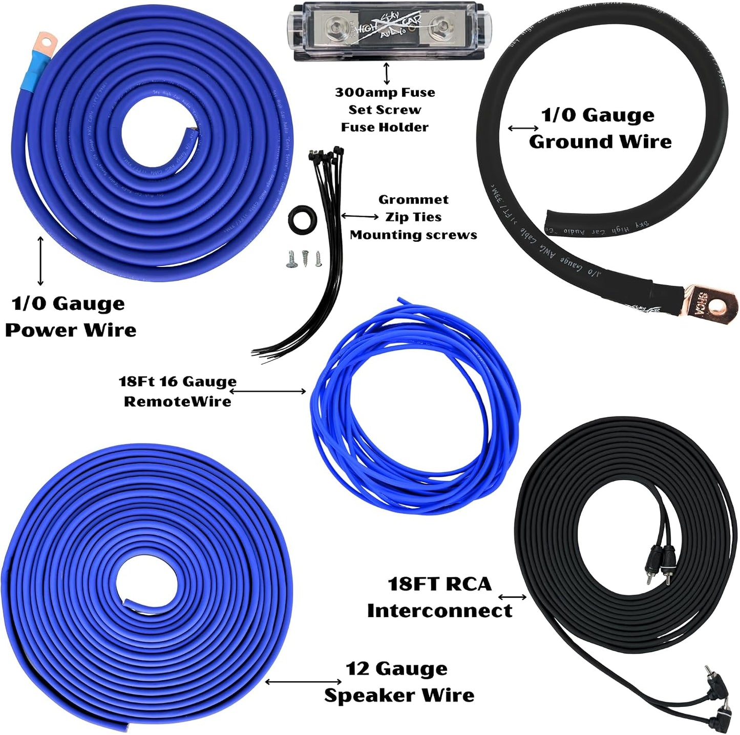 Kit CCA 1/0 E-Series con cable tierra RCA y fusible