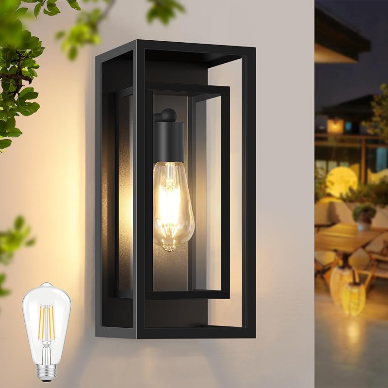 Lámpara pared exterior impermeable negro vidrio moderna