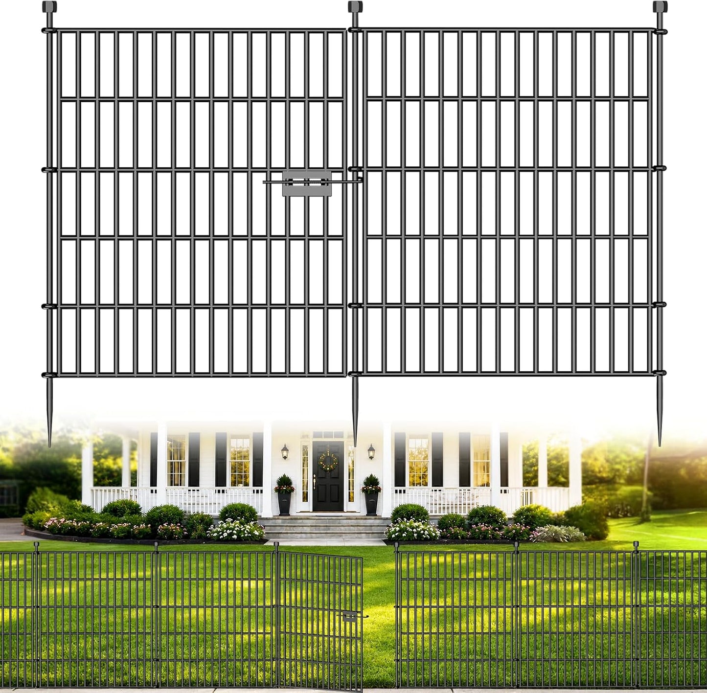 Valla jardín sin excavar 5 paneles 32pulg x 11.8ft metálica