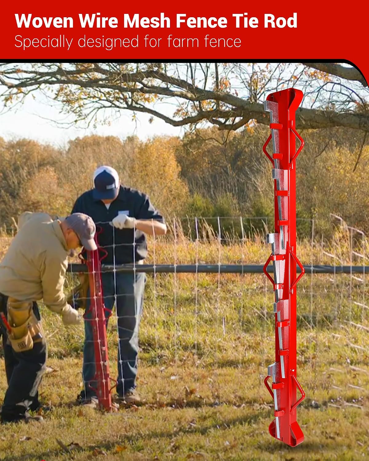 Barra estiramiento alambre tejido 4ft 5 cuñas valla rojo