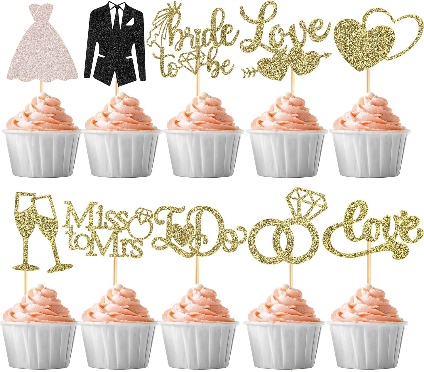 60 Pzas Decoración Cupcakes Boda Frase I Do Love Dorado
