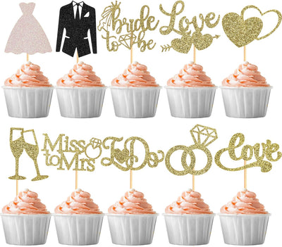 60 Pzas Decoración Cupcakes Boda Frase I Do Love Dorado
