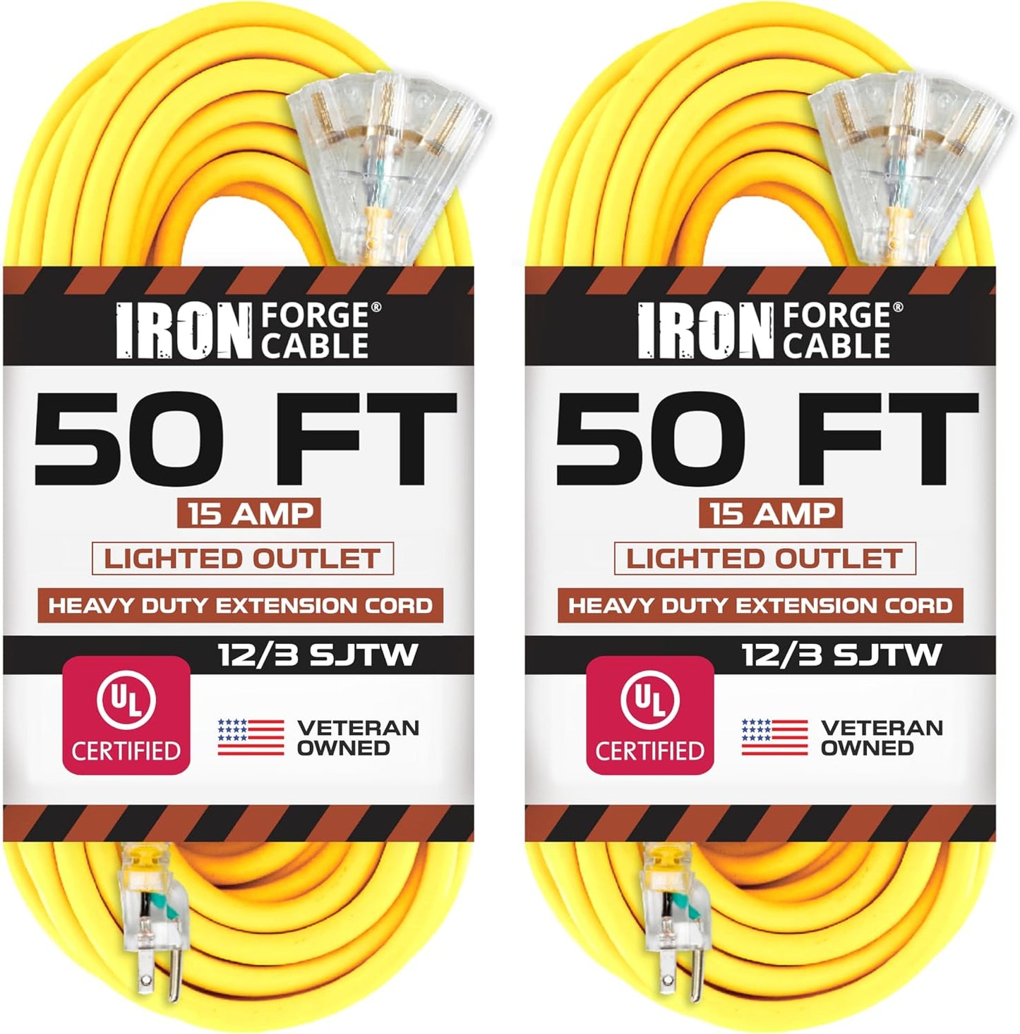 2 Cables Extensión Iluminados 50pulg 12/3 SJTW Amarillo 3
