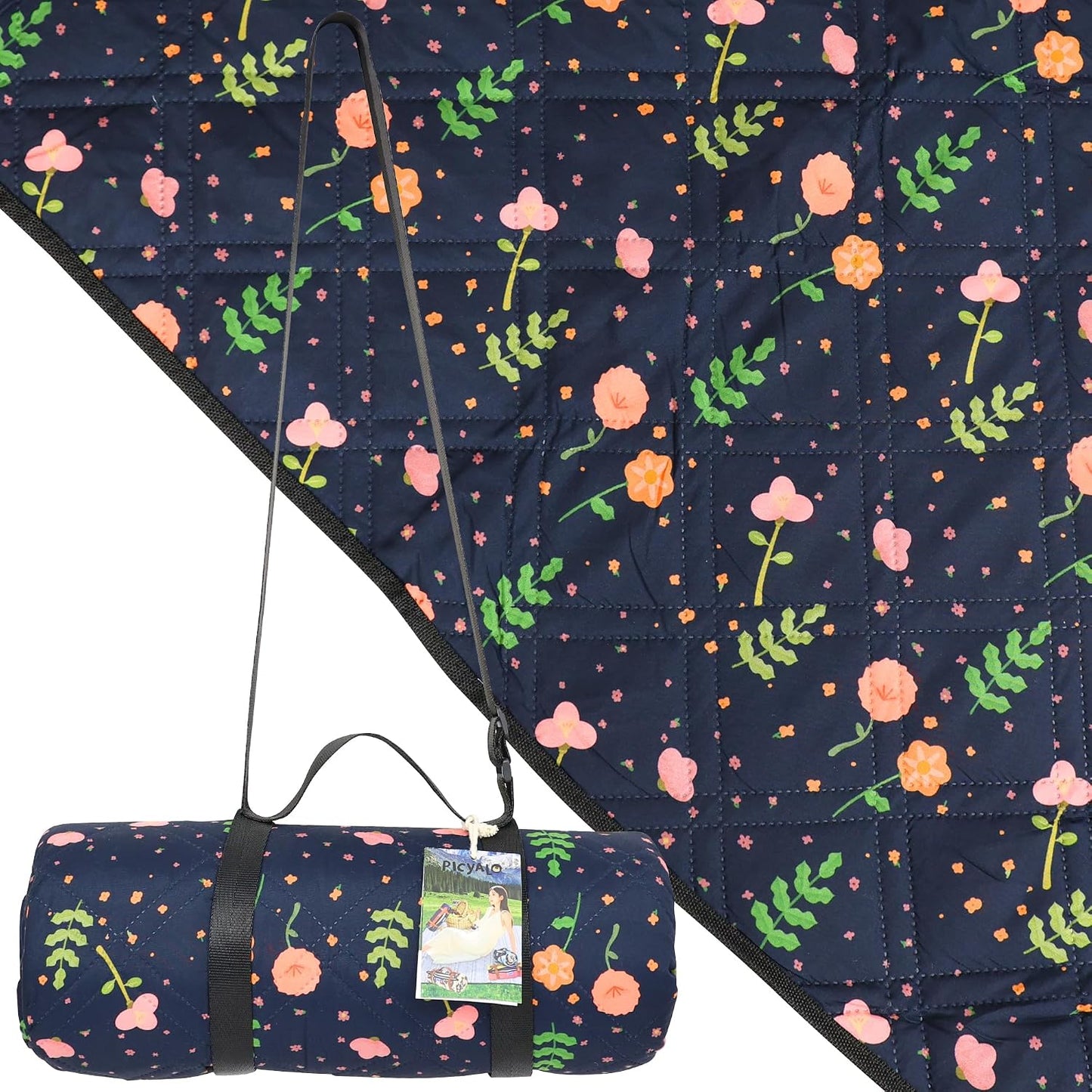 Manta picnic impermeable 60x80" diseño floral azul