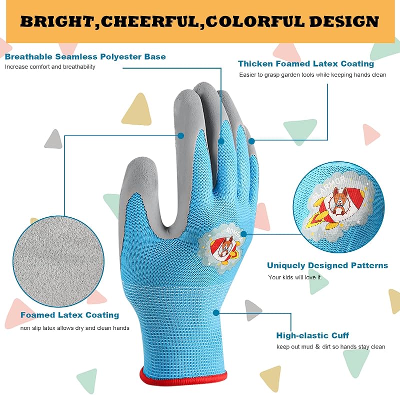 Guantes jardinería niños 3-12 años con revestimiento goma