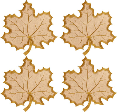 Set 4 Manteles Hojas Otoño Apliques Bordados Mesa Hogar