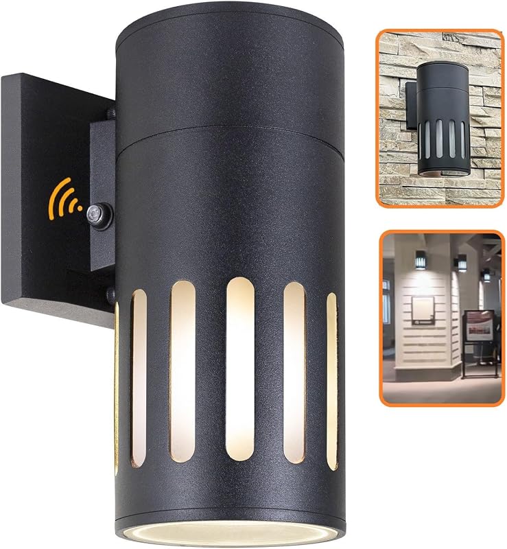 Aplique pared exterior sensor atardecer luz cilíndrica