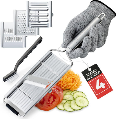 Cortador mandolina acero inox 4 cuchillas con guante