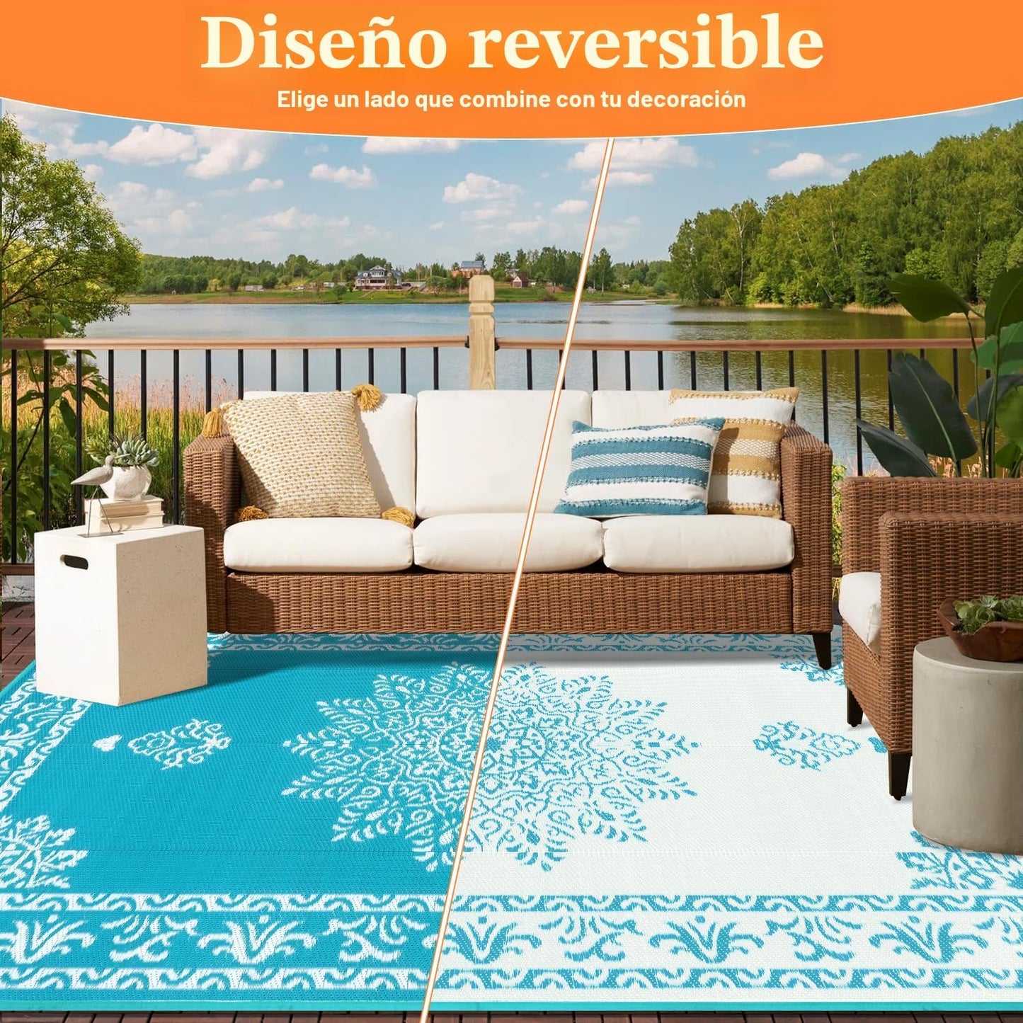 Alfombra patio 8x10ft plástico impermeable UV resistente