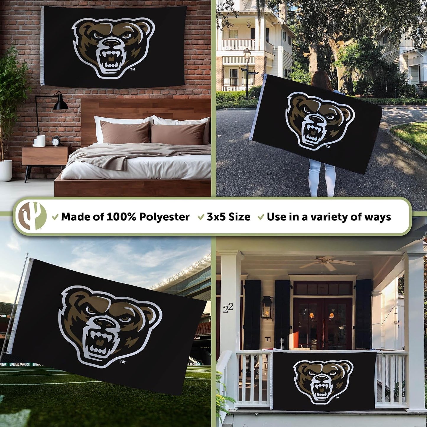 Bandera OU Grizzlies 3x5ft tela poliéster duradera