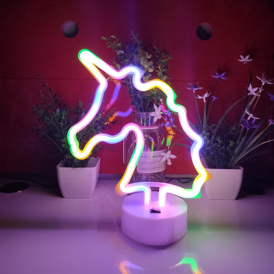 Letrero neón unicornio soporte USB o 3 pilas LED
