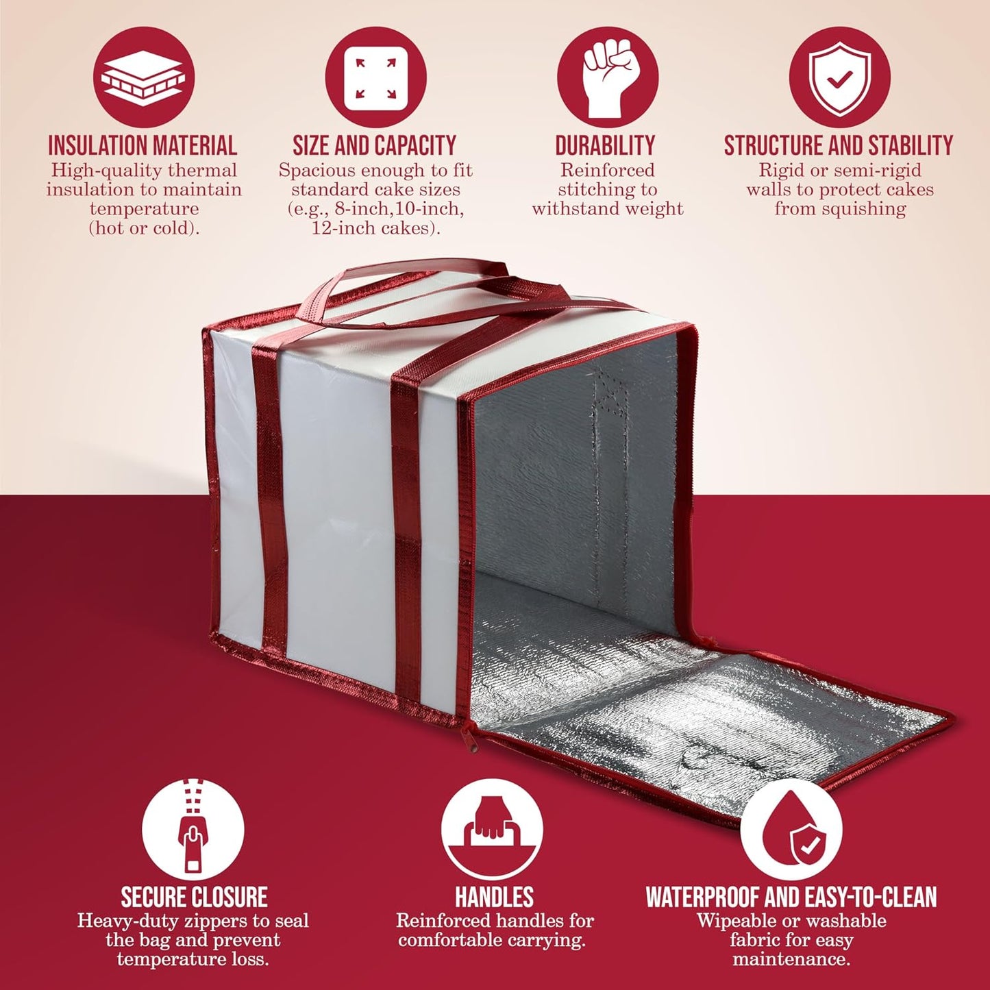 Bolsa térmica para tartas 12pulg hielo prémium reutilizable