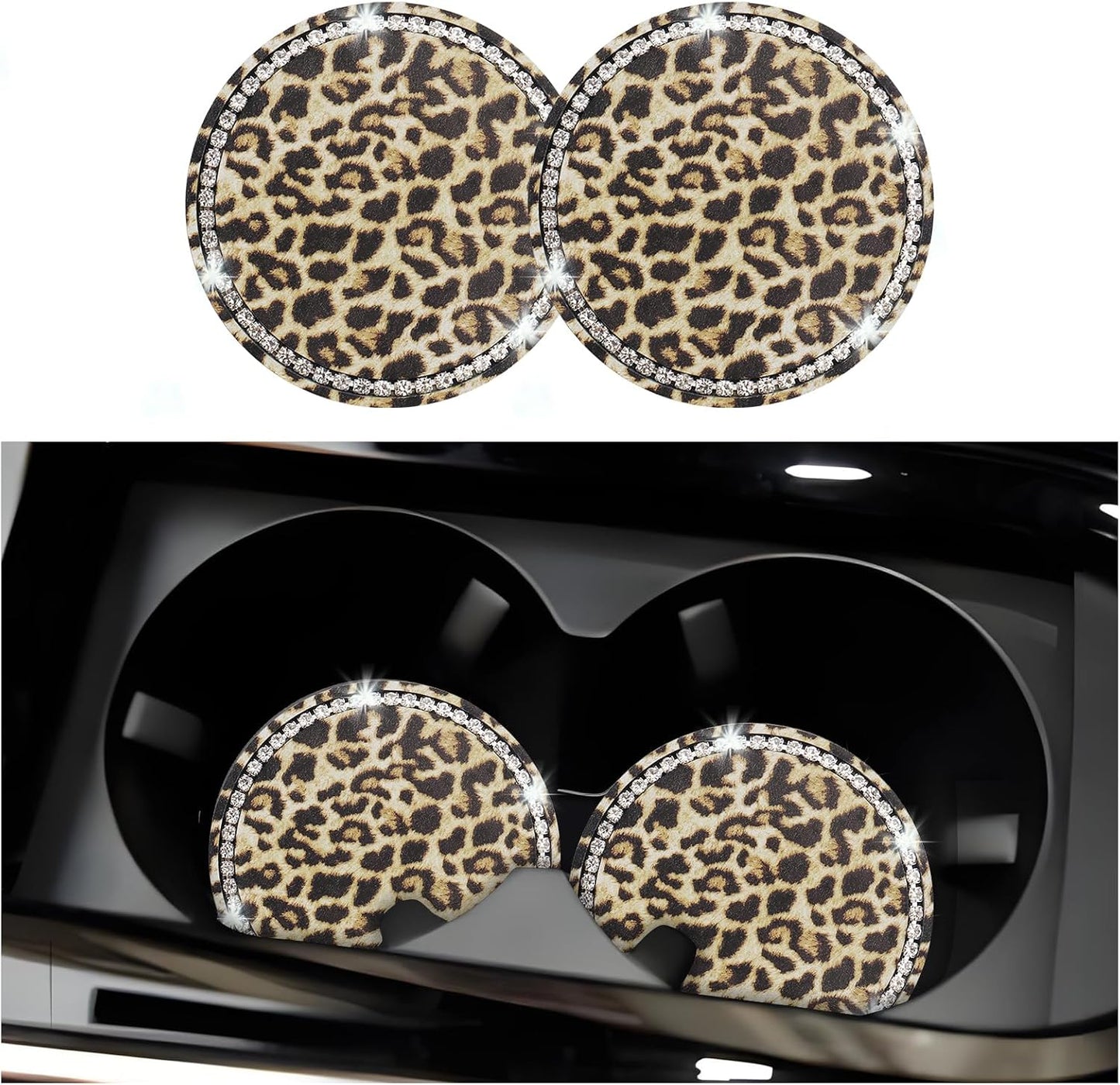 2 Pzas posavasos coche estampado leopardo con strass