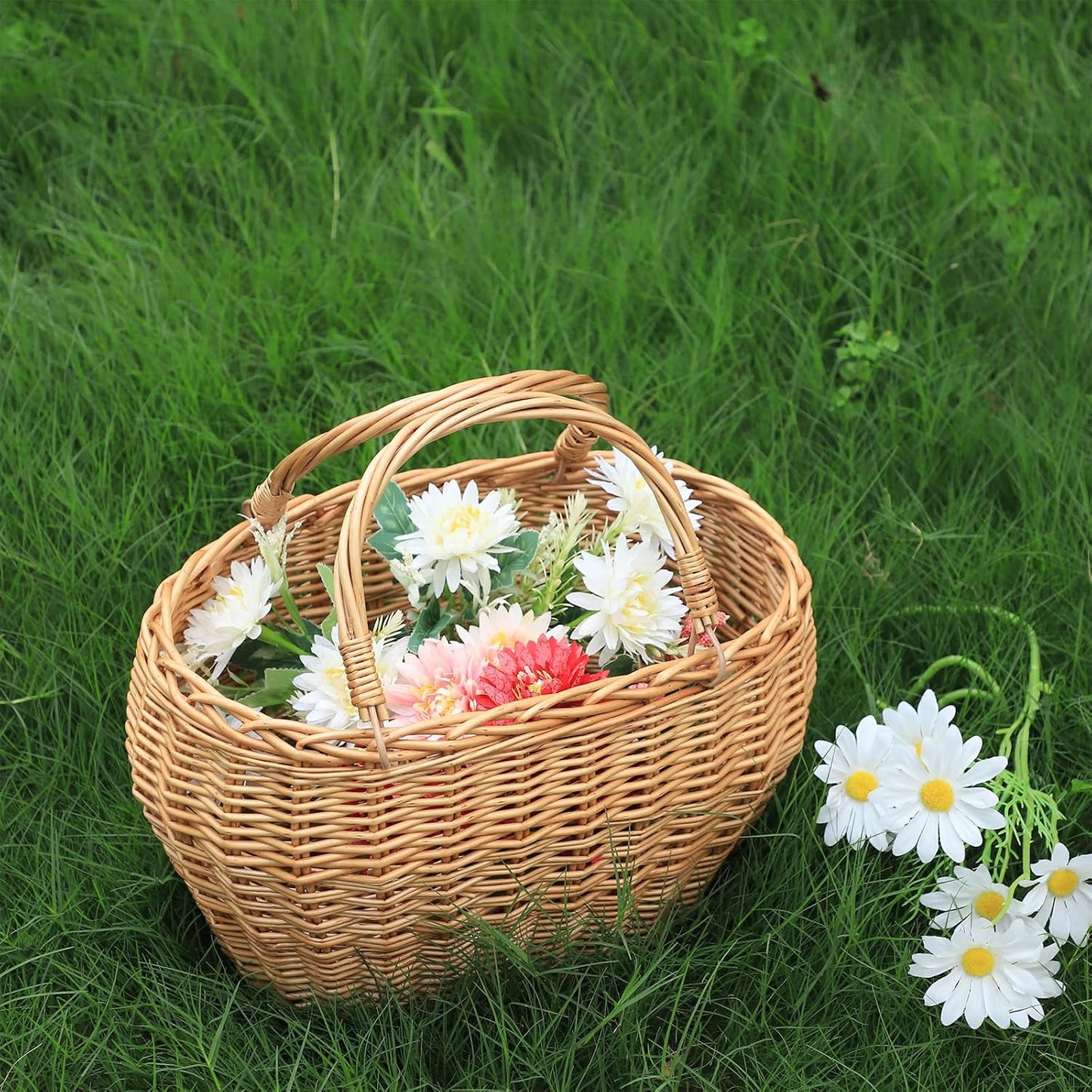 Cesta mimbre para picnic jardín cosecha mercado