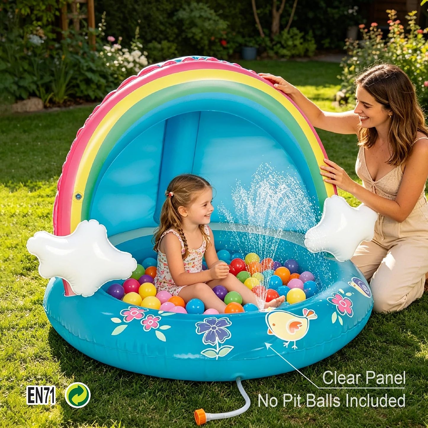Piscina bebé chorro toldo arco iris 40pulg 1-3 años