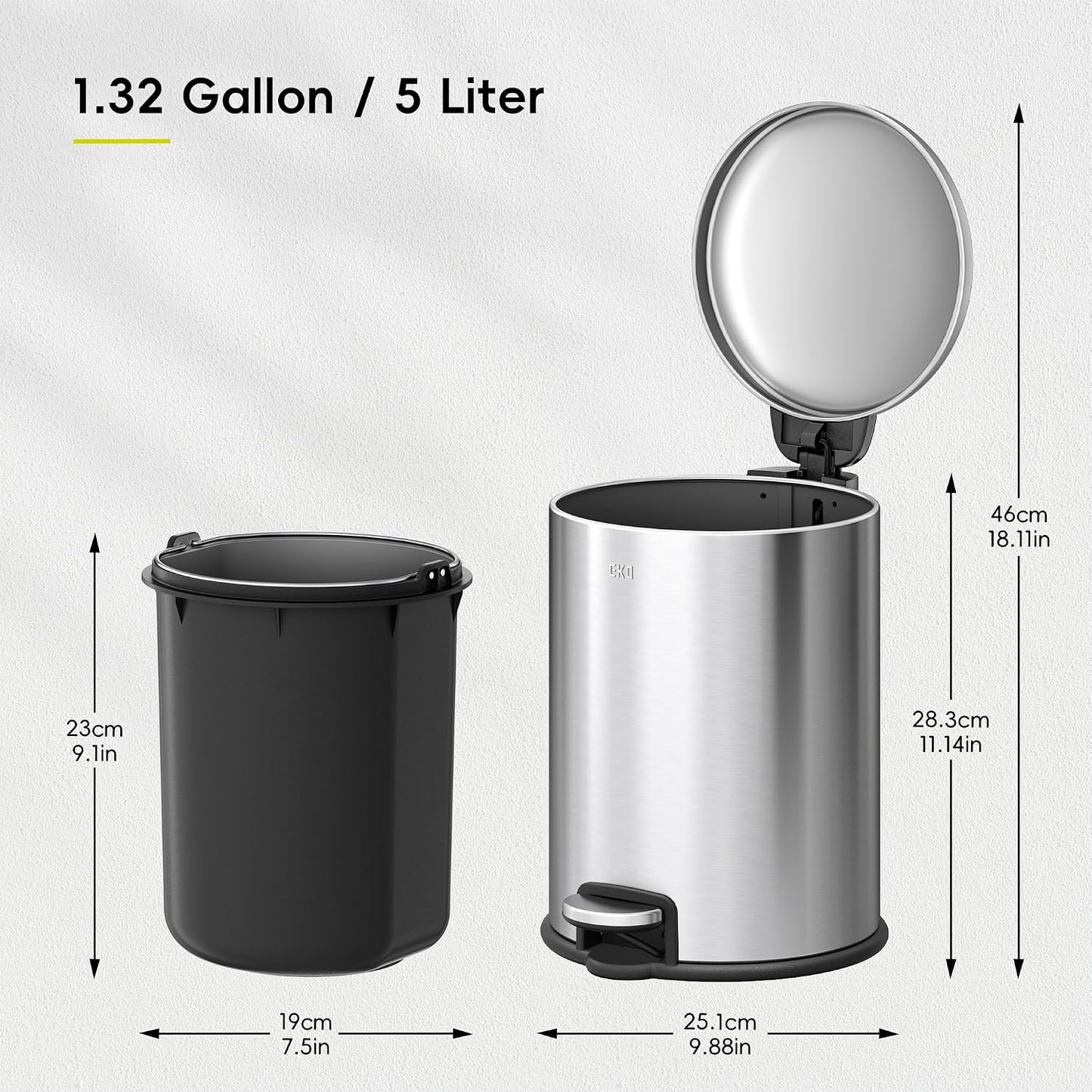 Cubo basura acero inox 5L con pedal y tapa