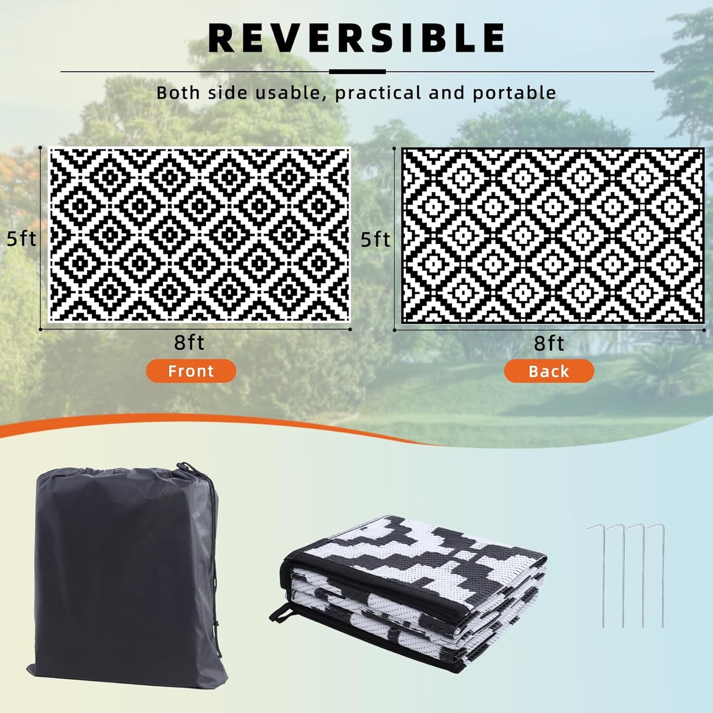 Alfombra exterior 5x8ft impermeable reversible paja plástico